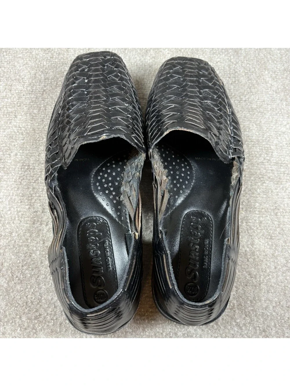 Sunsteps Shoes Black Leather Hand Woven Sandals Slip On Mens Size 10.5